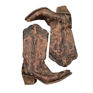 Frida Cuadra Womens Distressed Leather Brown Black Western Cowboy Boots Sz 7.5